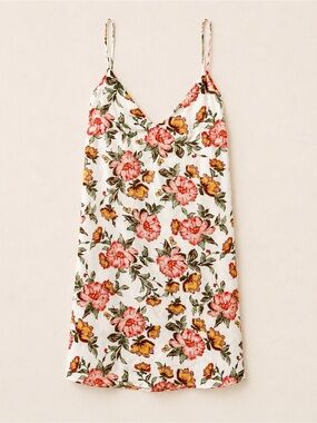 Ambiance Feminine Flowy Floral Slip Dress in White with Pink & Yellow Flowers
